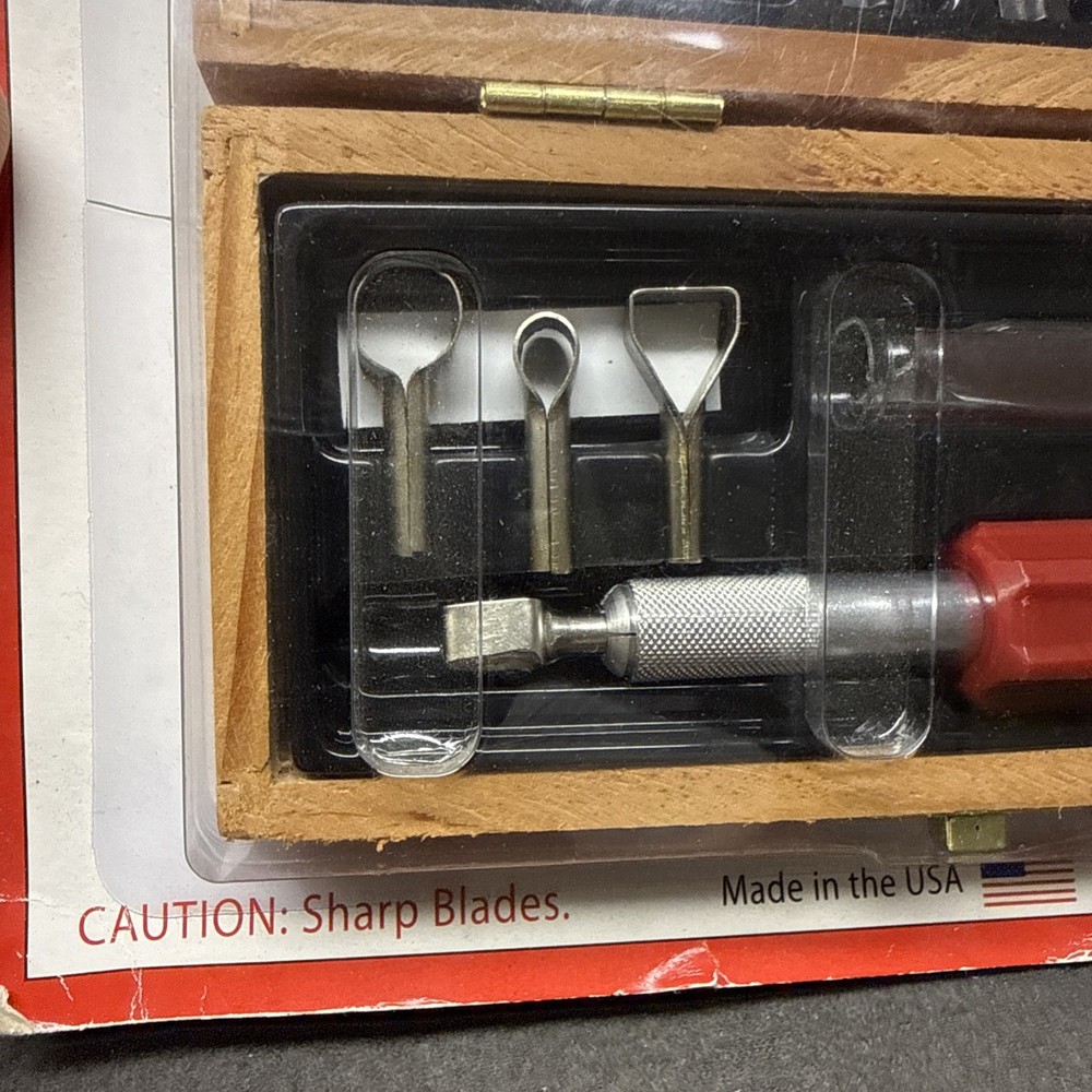 EXCEL 44384 Woodworking Hobby Knives Set w/ Wood Box Gouges Rooters Blades Knife