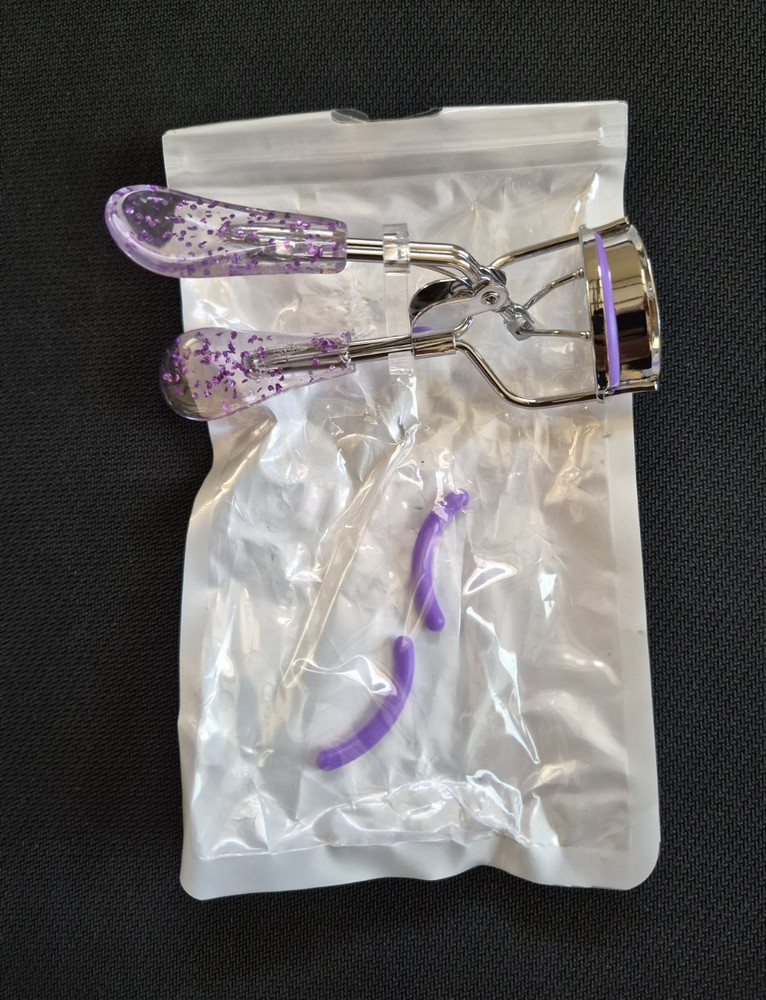Purple Silver Glitter Eyelash Curler Reusable with Extra Pad