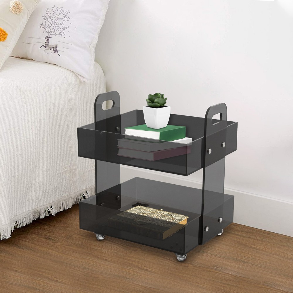 Acrylic Side Table Modern Bedside Table Free Standing Storage Rack with Wheels