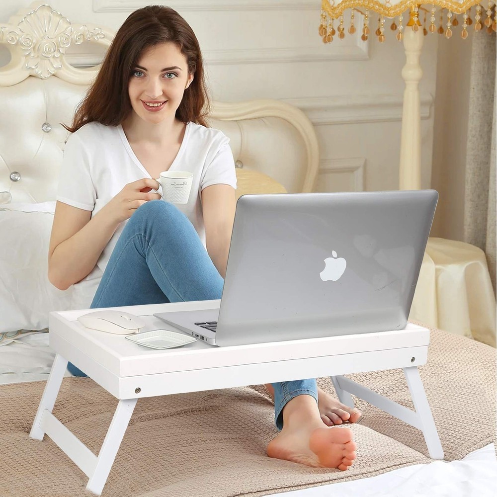Bed Tray Table Breakfast Food Tray with Folding Legs Kitchen Serving Tray for...