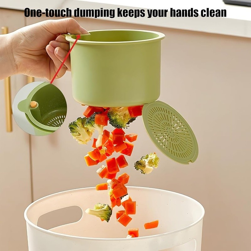 Touch Free Kitchen Sink Strainer Push Dump Efficient Drain Basket Storage Rack