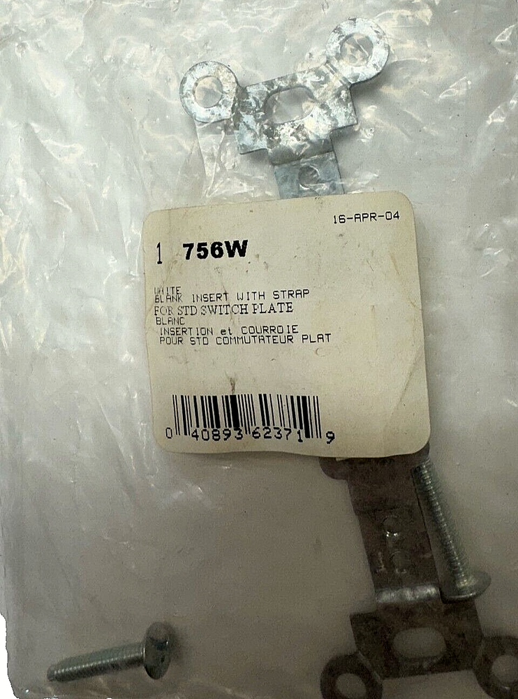 756W White Blank Insert w/Strap for STD Switch Plate **Free Shipping**