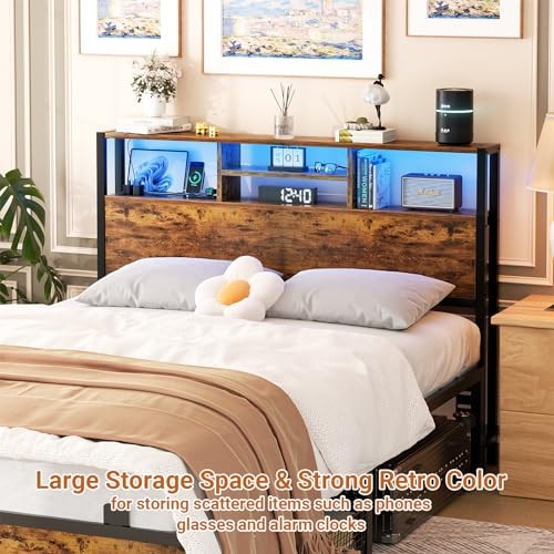 Headboard for Size Bed with Storage, Headboards with Full Rustic Brown Wood