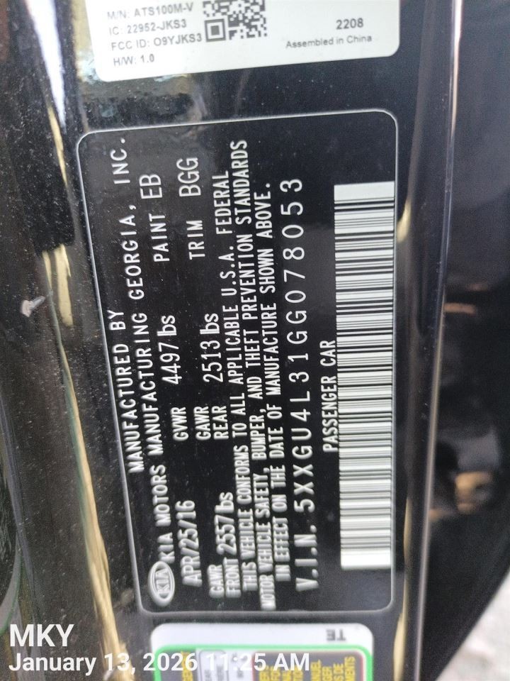 LEFT REAR DOOR WINDOW REGULATOR OEM 2016 KIA OPTIMAKIA