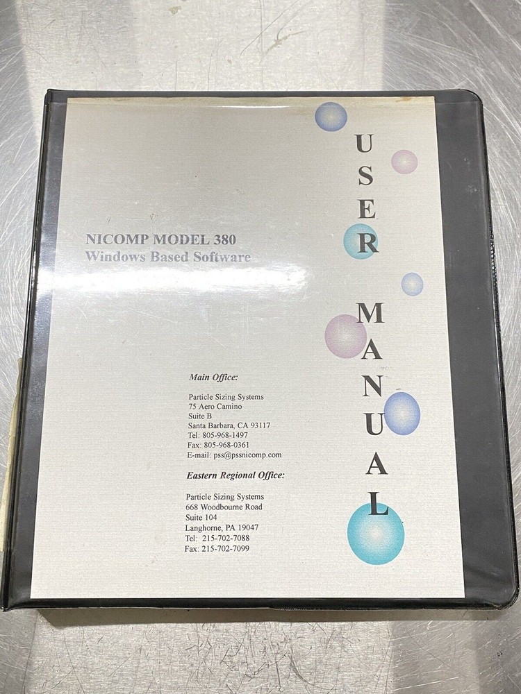 Nicomp Model 380 Window Based Software- Users Guide / Instructions Manual