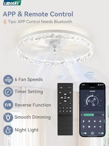 20" Modern Ceiling Fan with Lights & Remote, Dimmable, Low Profile, Flush Mount,