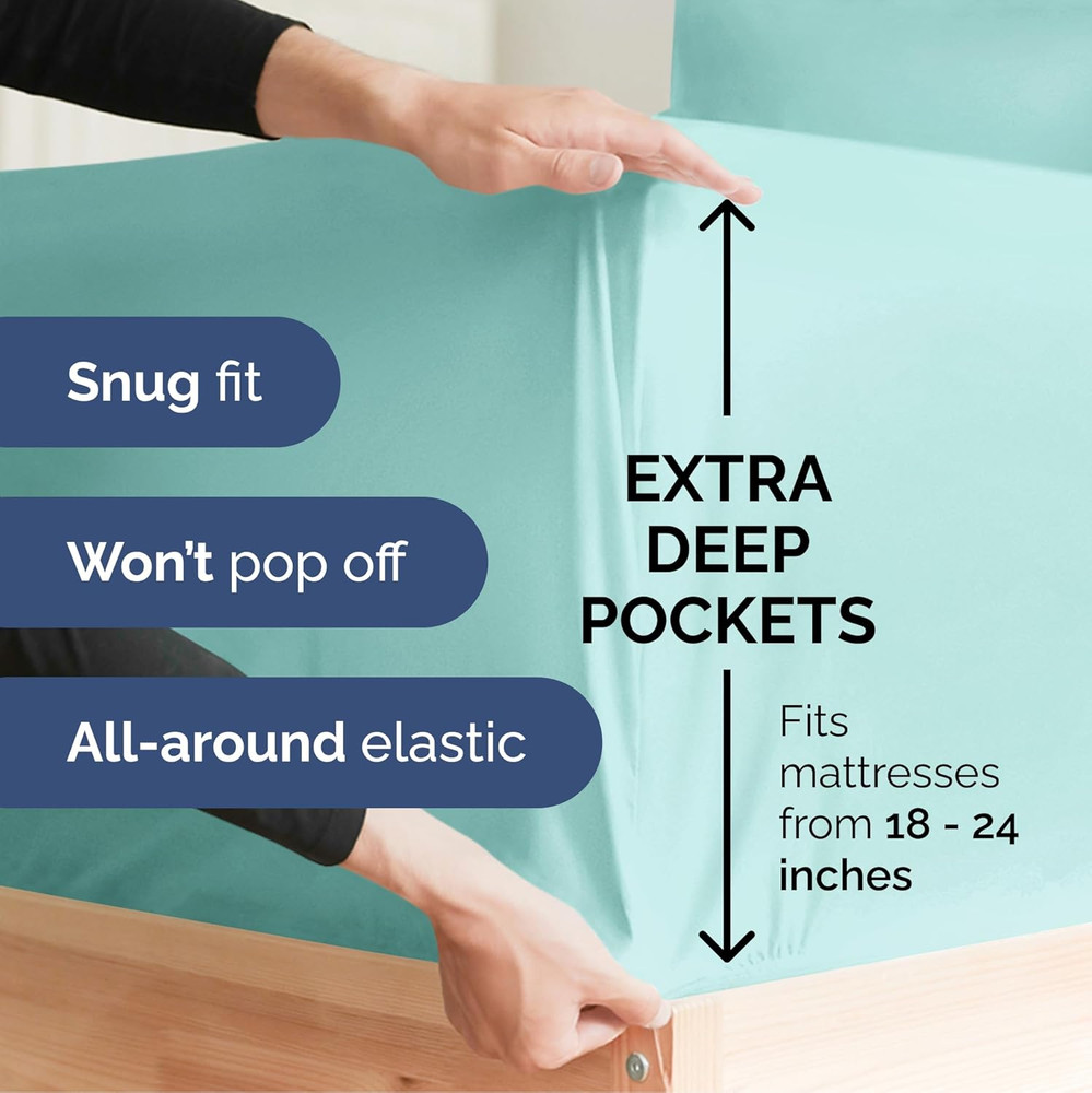 Extra Deep Split King Sheet Set - 7 Piece Breathable & Cooling Sheets - Hotel Lu