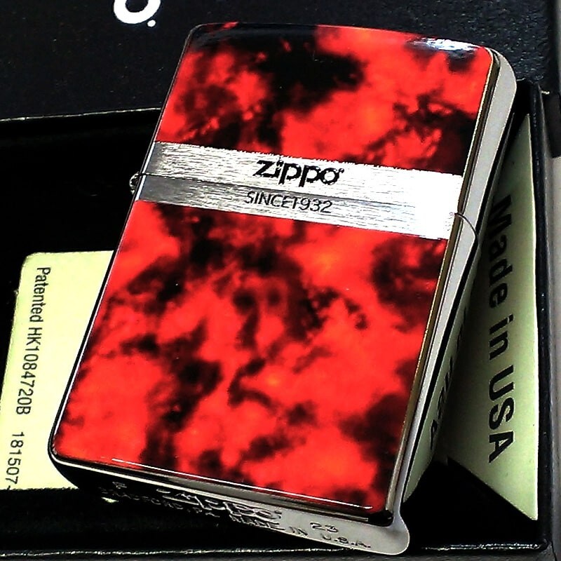 Zippo Red Marble Logo Silver Etching Double Sided Processing Lighter Regular