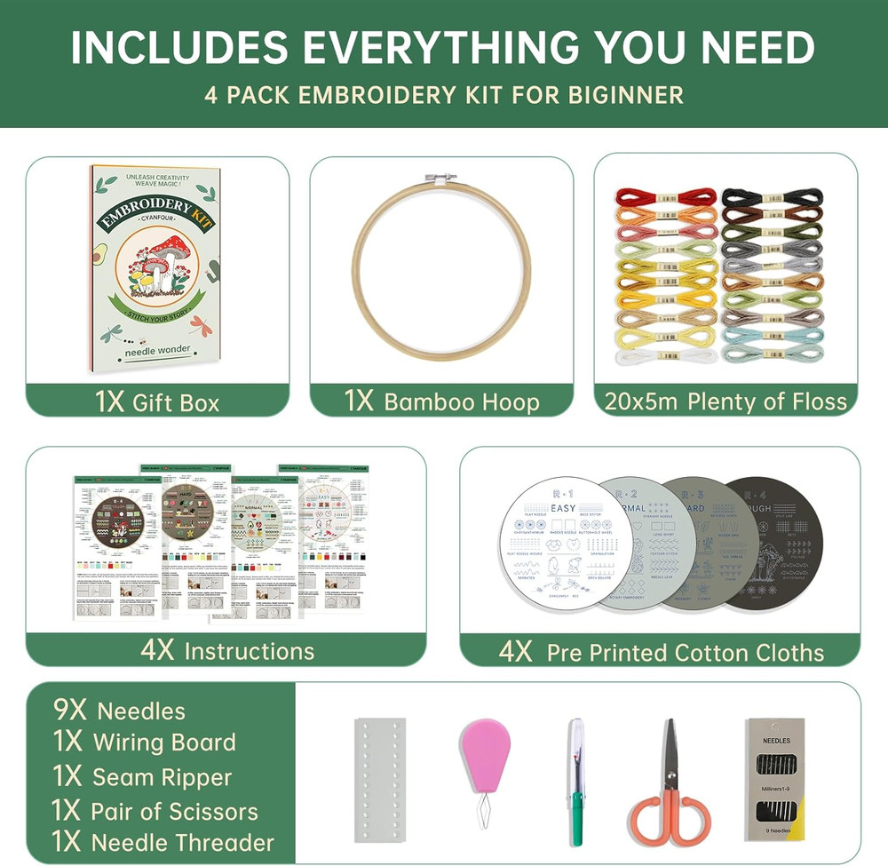 Embroidery Kit for Beginners 38 Stitches Step-by-Step DIY Craft Set