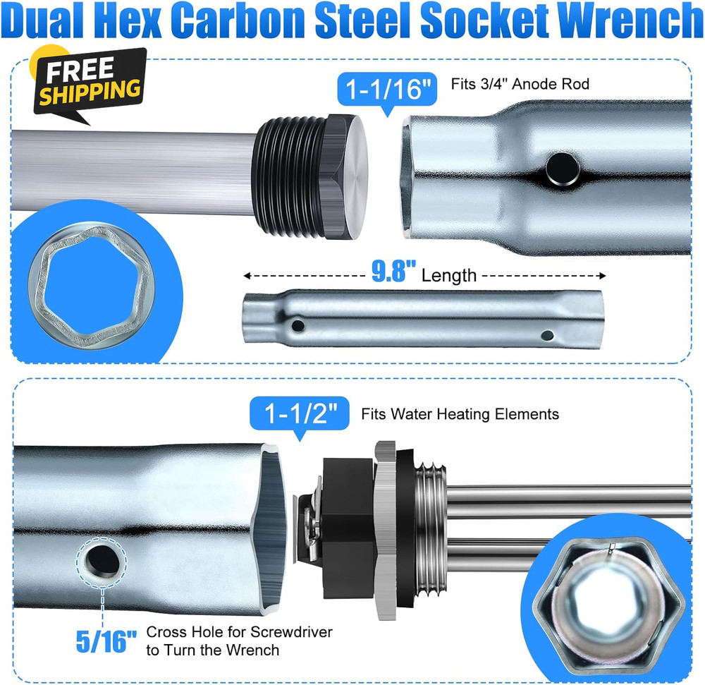 4 Pieces RV Water Heater Elements Include 1 Anode Rod 1 Electric Heater Element