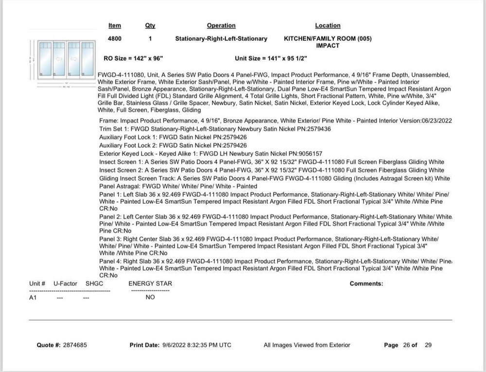Andersen Patio Doors 4 Panel White