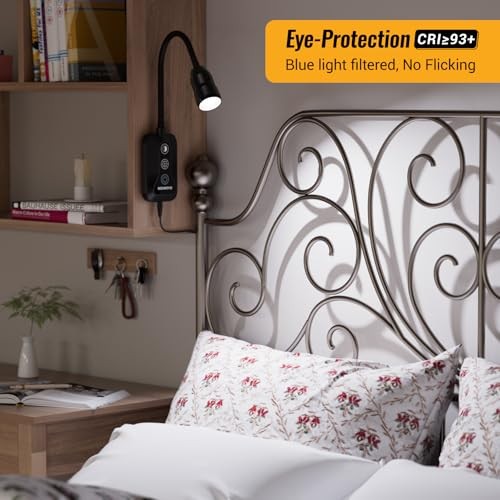 Wall Mounted Reading Light for Bed, Headboard Light with 360° 1 Pack-Black