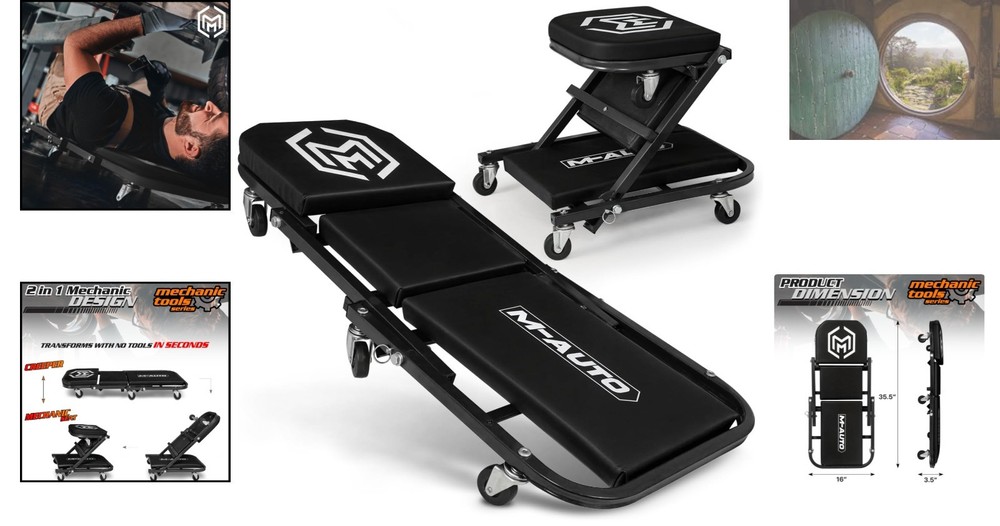 Foldable Z Creeper 2-in-1 Rolling Car Seat - Adjustable 36" & 330lbs Capacity