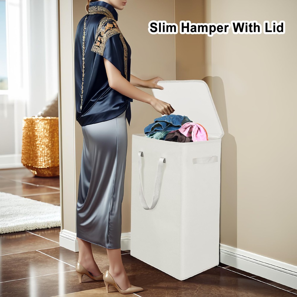 75L Slim Laundry Hamper with Lid,Large Foldable Laundry Basket with Removable...