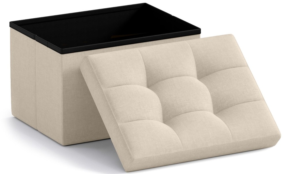 Otomana Rectangular Plegable De Lino Con Asiento De Lujo Color Beige