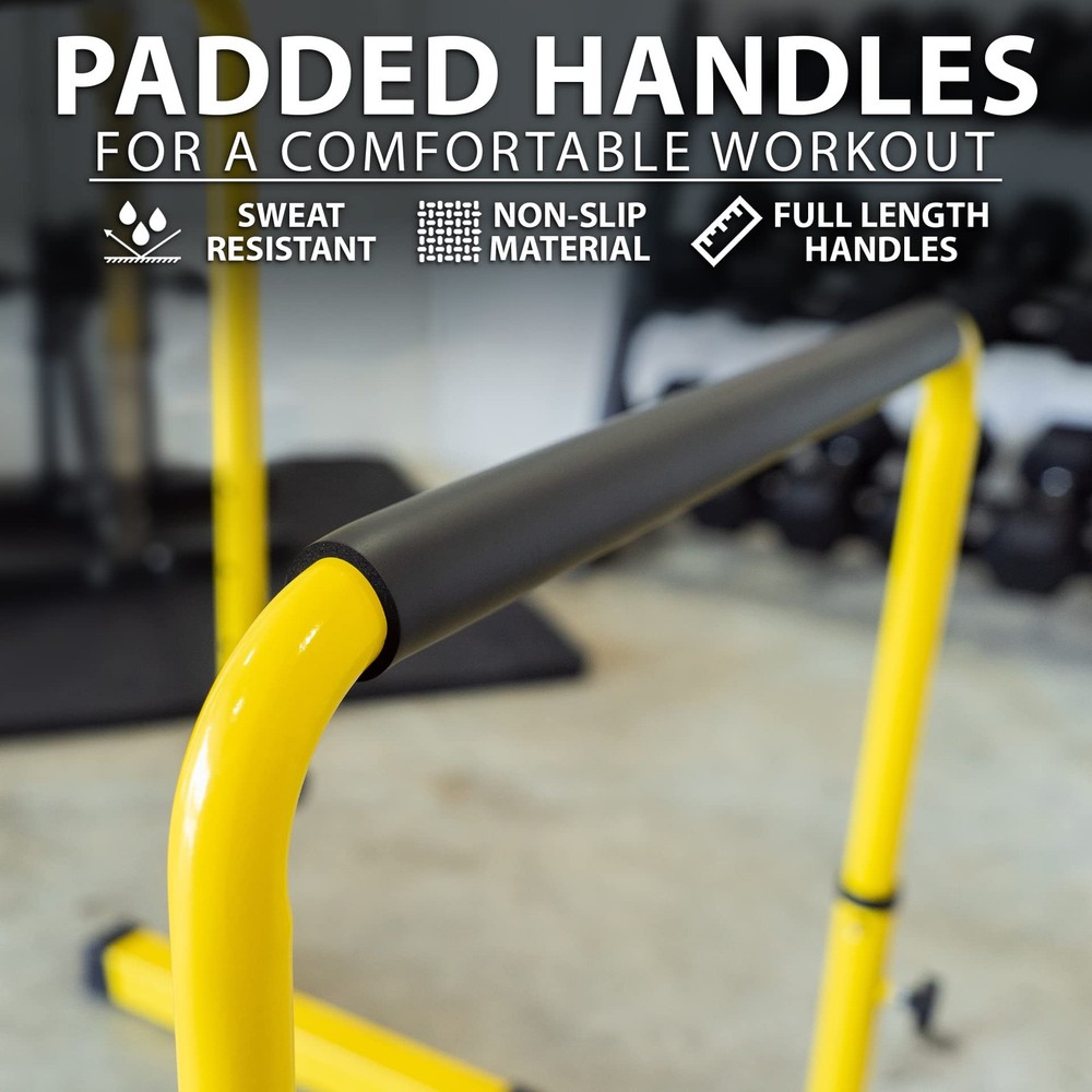 Dip Bar Yellow. Adjustable Dip Station from 30” – 39” for Dips, Inverted Pull...