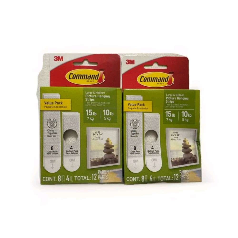 Command 2 Pack 15 & 10 Pound Large & Medium Picture Hanging Strips 12 Pair