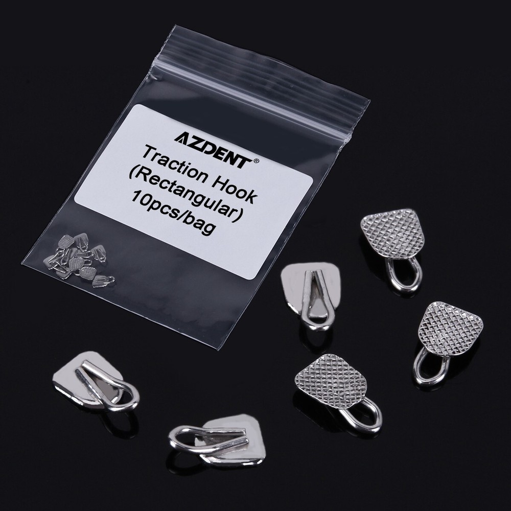 10pcs Orthodontic Lingual Buttons With Traction Hook Dental Rectangular AZDENT