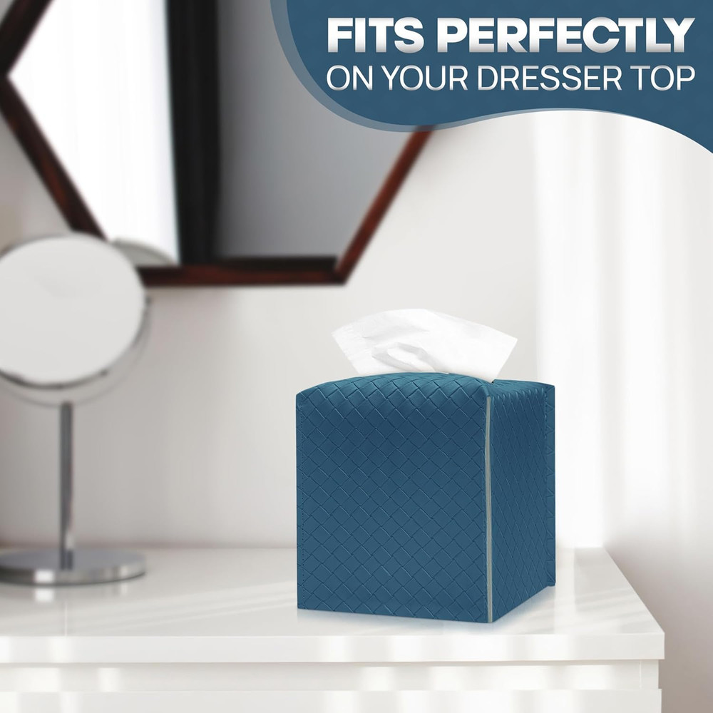 Tissue Box Cover Holder, PU Leather Tissue Box Cover with Braided Pattern, Squar