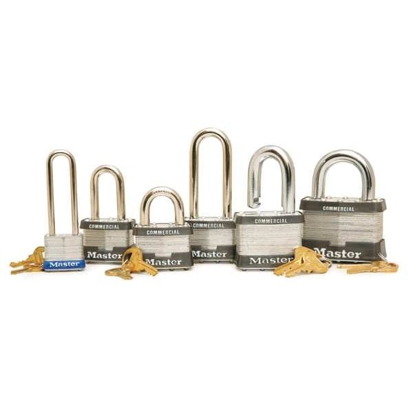 Master Lock 7Lj Padlock, Keyed Different, Long Shackle, Rectangular Steel Body,