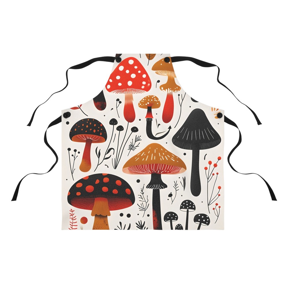 Whimsical Mushroom Pattern Apron | Fall Fungi Kitchen Apron