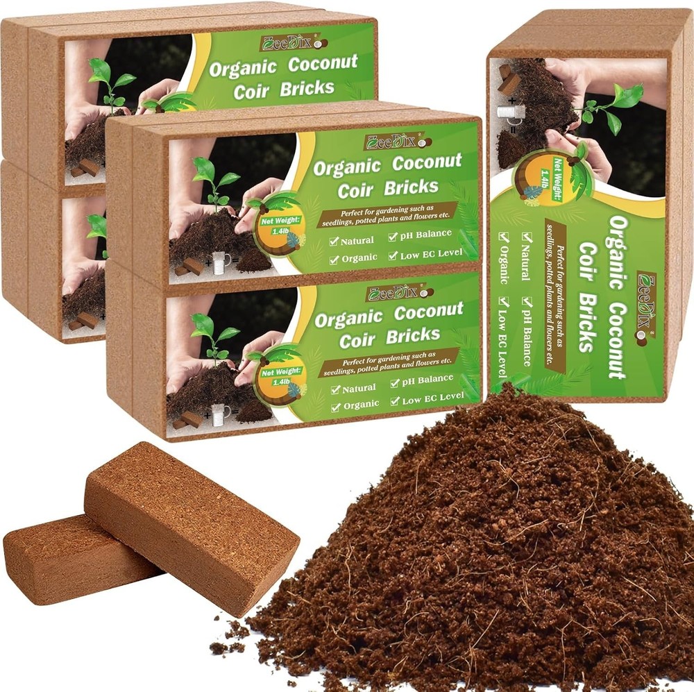 10-Pack Coco Coir Bricks: Biodegradable Planting Solution, 2.1 Gal Each