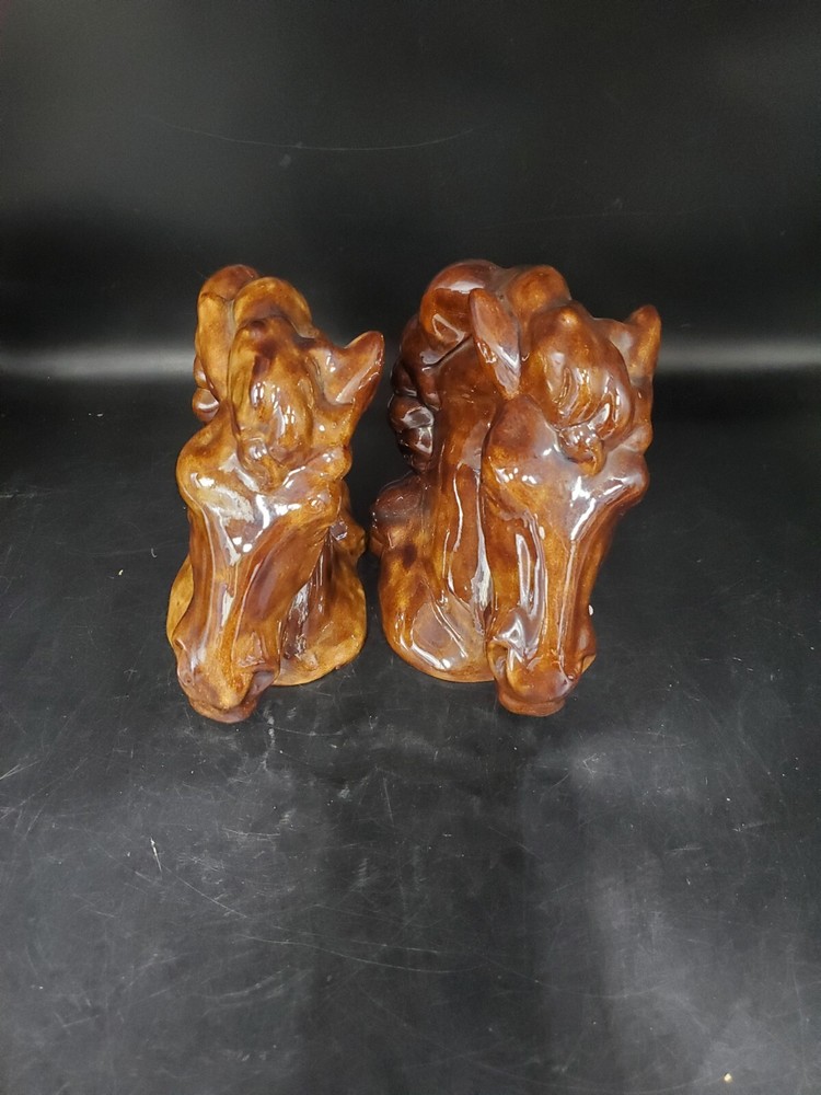 MCM Studio Pottery Horse Bookends Equestrian Lusterware Brown