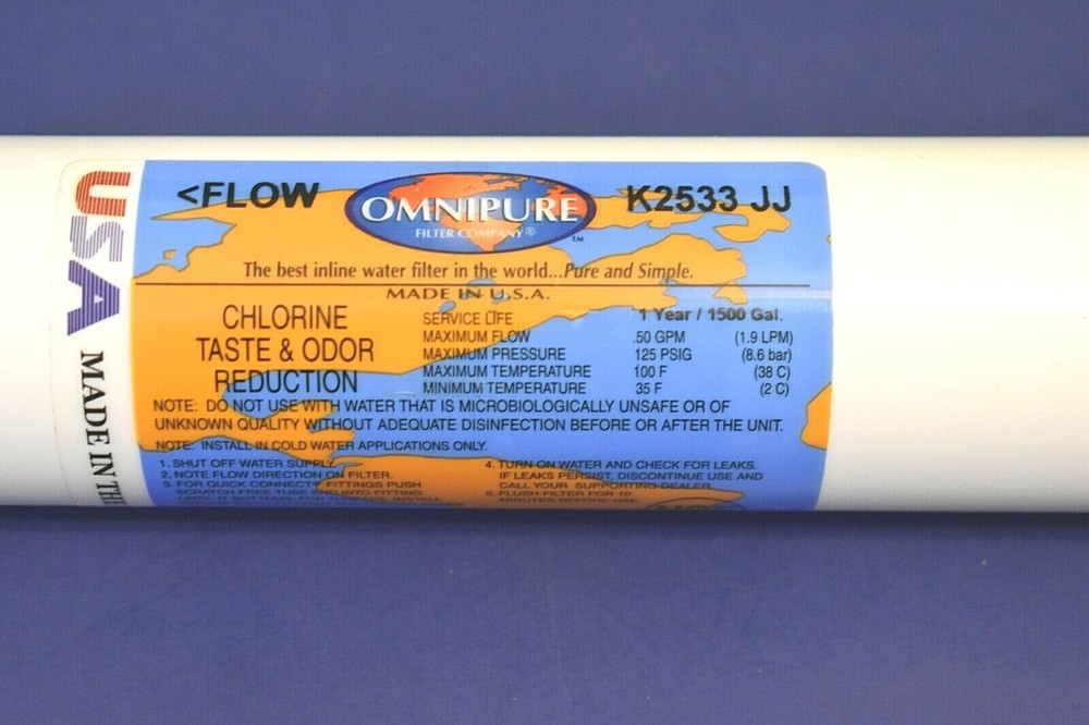 OmniPure Inline filter CTO Chlorine Taste Odor K2533JJ 10" x 1/4" Quick Release