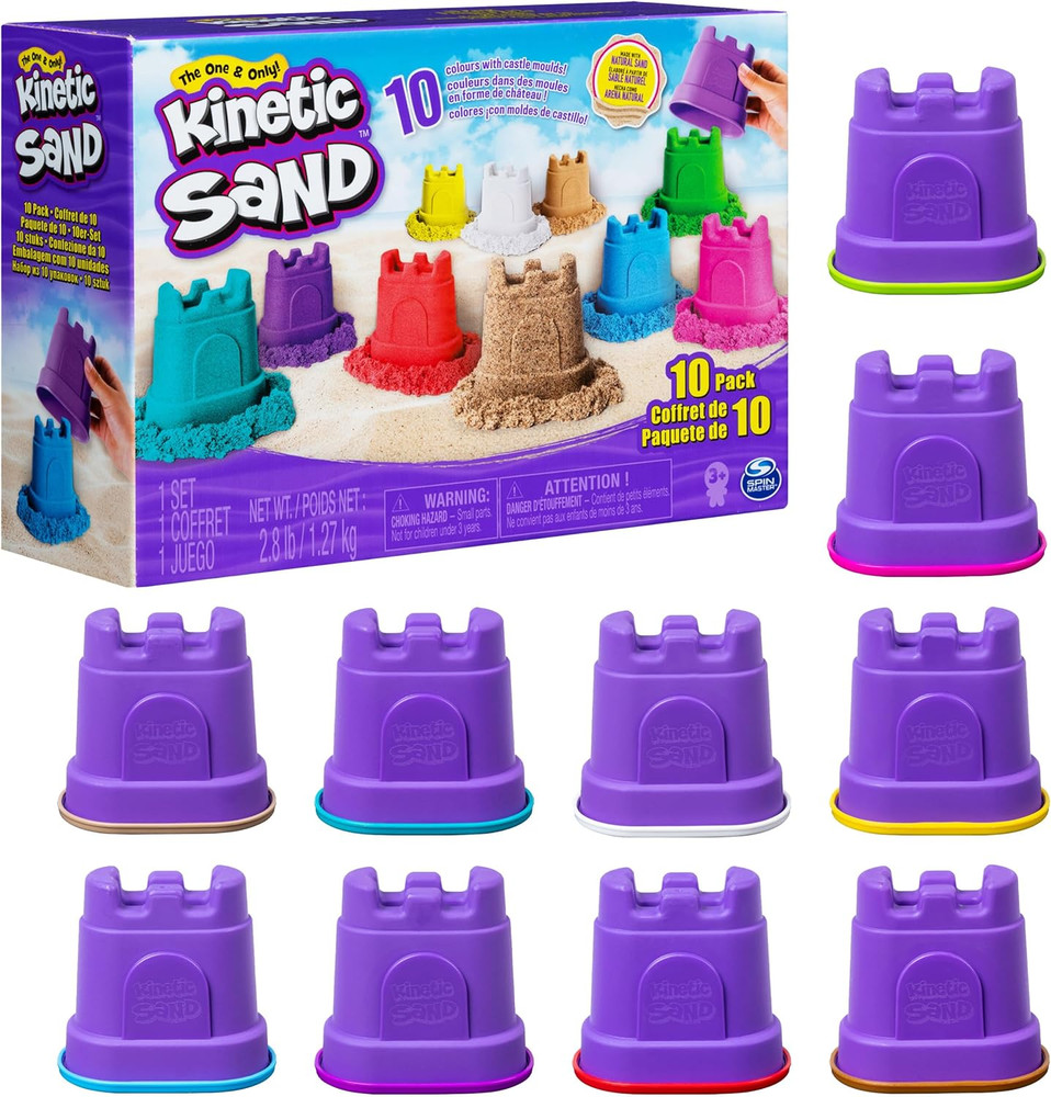 Kinetic Sand, Castle Containers 10-Color Moldable Play Sand Pack for Easter Bask