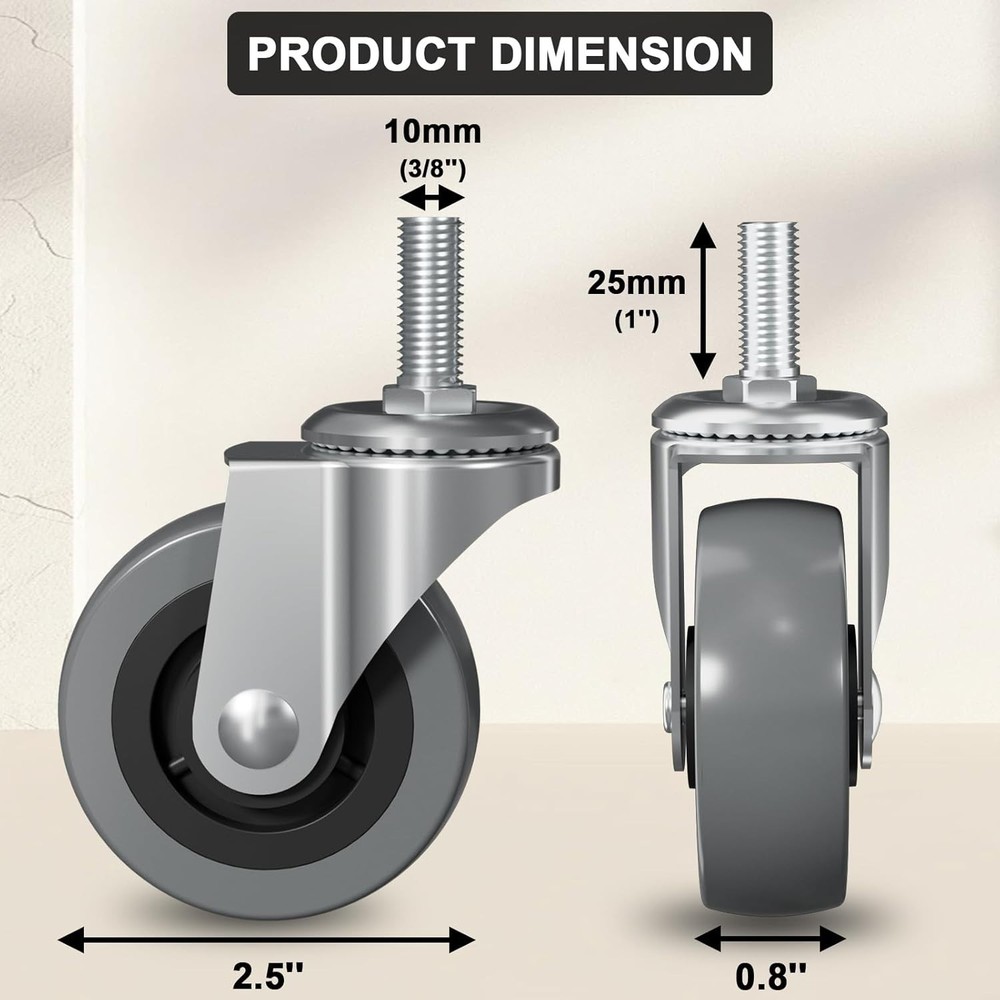 High-Performance 2.5 Inch Creeper Casters - 6 Pack Replacement for Service Carts