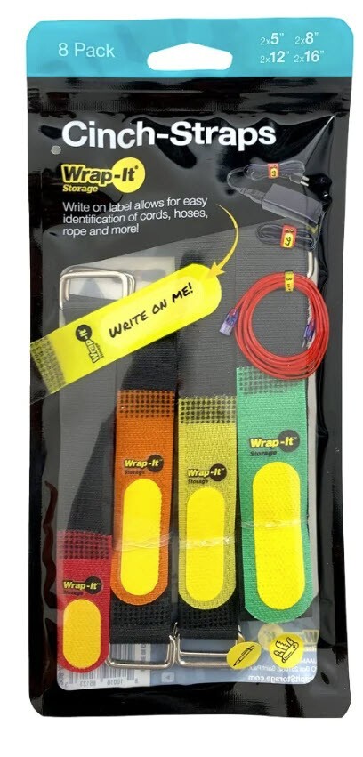 Wrap-It Storage Cinch-Straps Assorted 8-Pack (Black/Color)