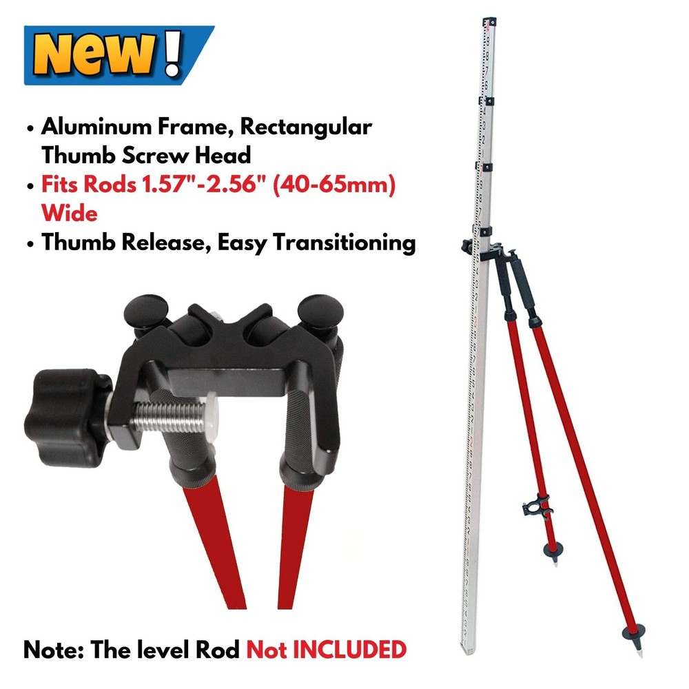 Aluminum Bipod w Thumb Release Locking for Bardcode & Leveling Rods Land Survey