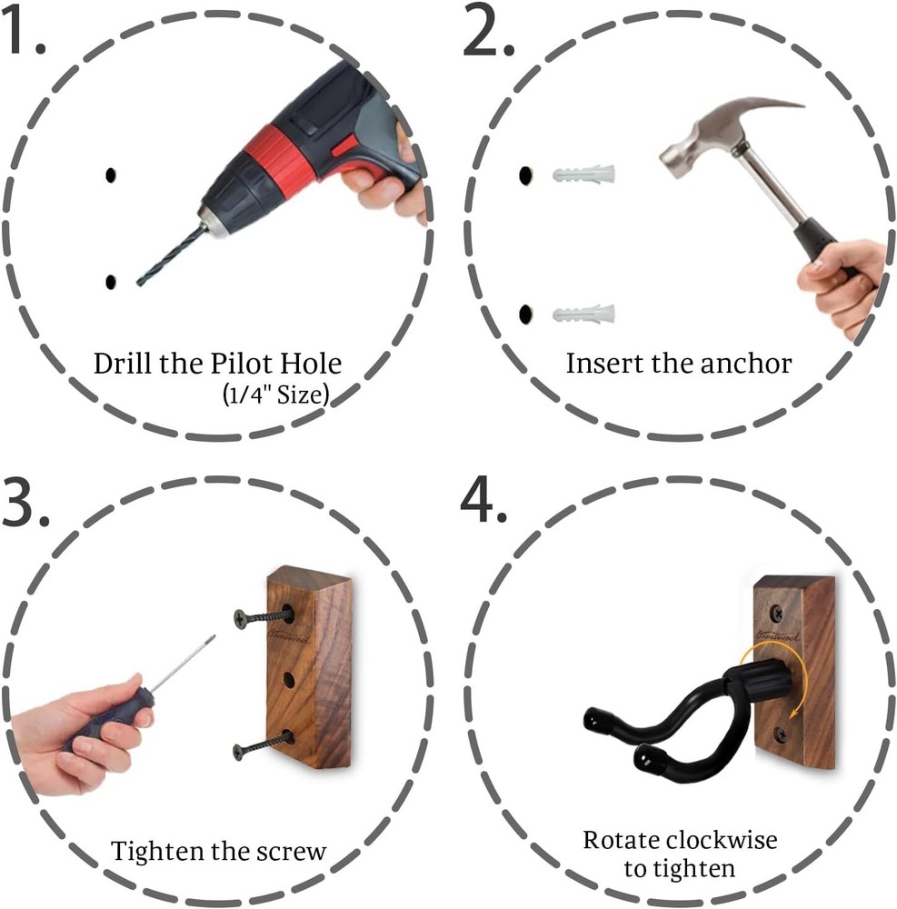 Ukulele Wall Mount Hanger, Black Walnut Wood Walnut,