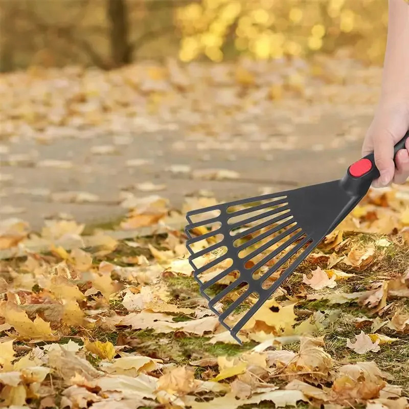 Small Leaf Rake Gardening Tool Plastic Hand Rake with Handle for Lawn Care