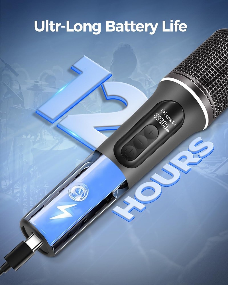 Wireless Microphones, 5-level Volume Adjustment, Dual Handheld Dynamic black