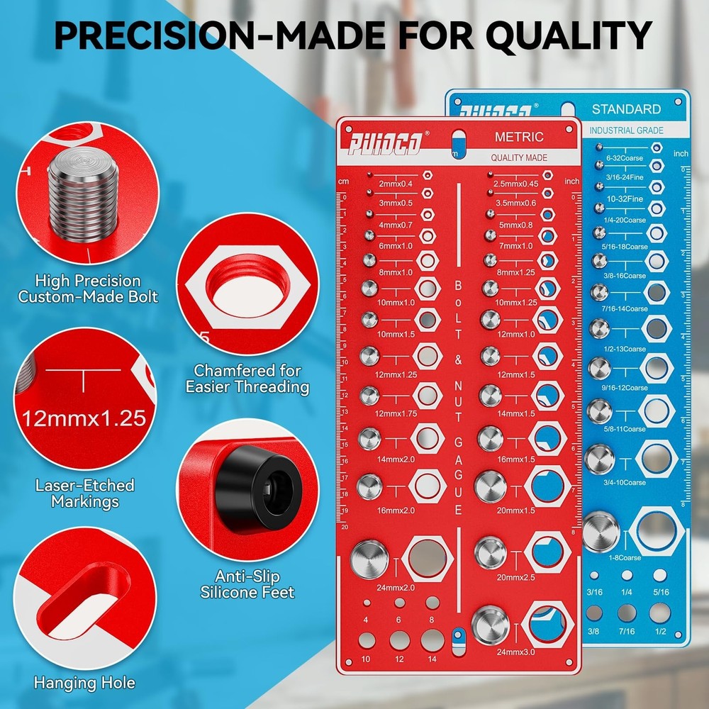 62 Nut and Bolt Thread Checker Standard and Metric, Bolt Size and Thread Gaug...