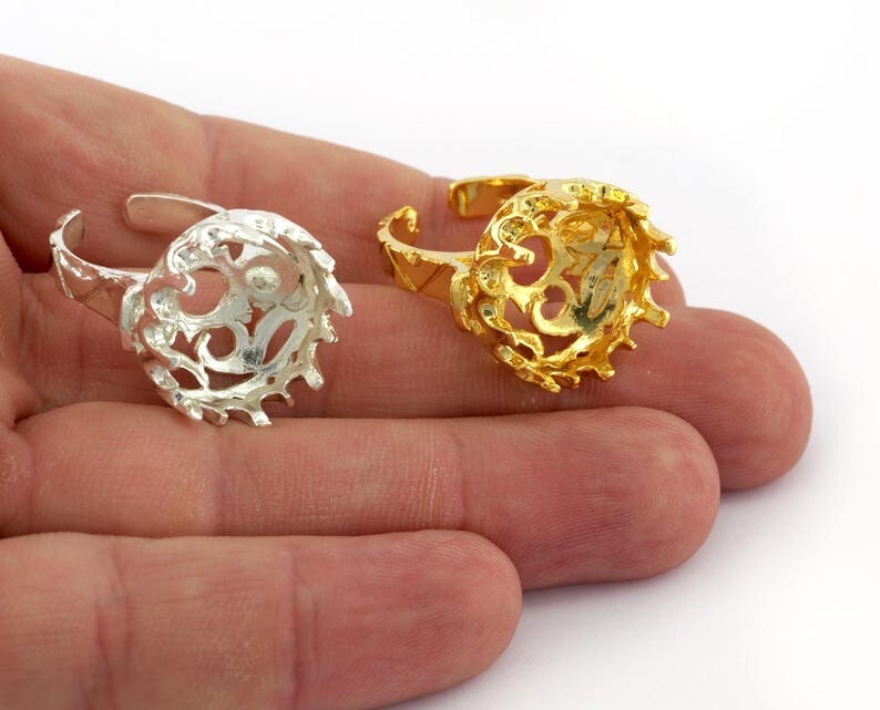 Prong Setting Ring,Sphere Blank Setting Ring, Raw,Silver,Gold brass 6-8us 5597