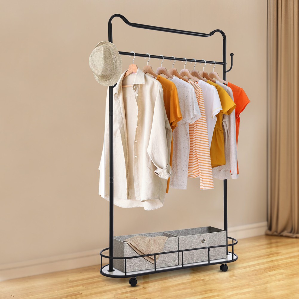 Clothes Rack, Movable Coat Rack, Coat Rack with Storage Basket