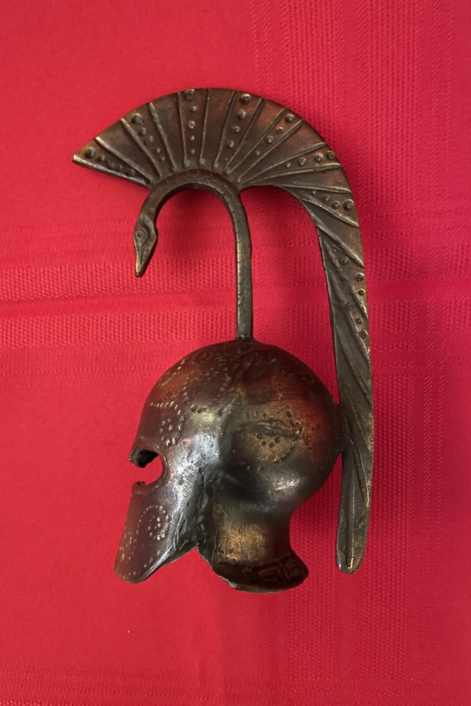 Solid Brass - Roman Gladiator Trojan Warrior Serpent Helmet-Hand Bell - Antique