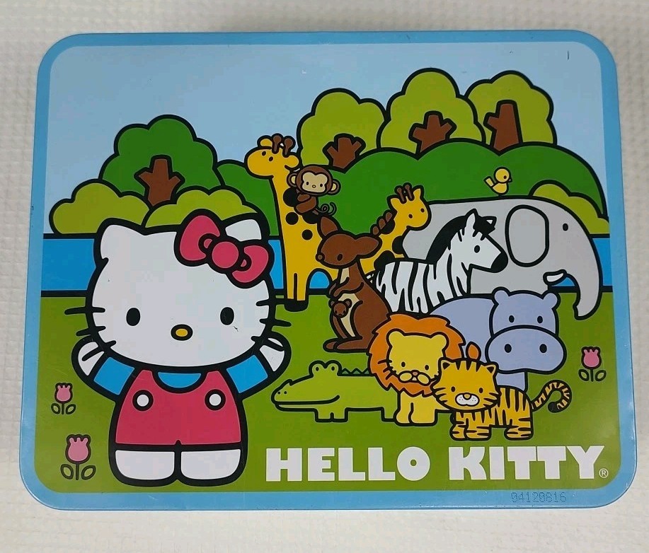 Hello Kitty Zoo Tin Lunch Box w/ handle 2012 Sanrio includes puzzle