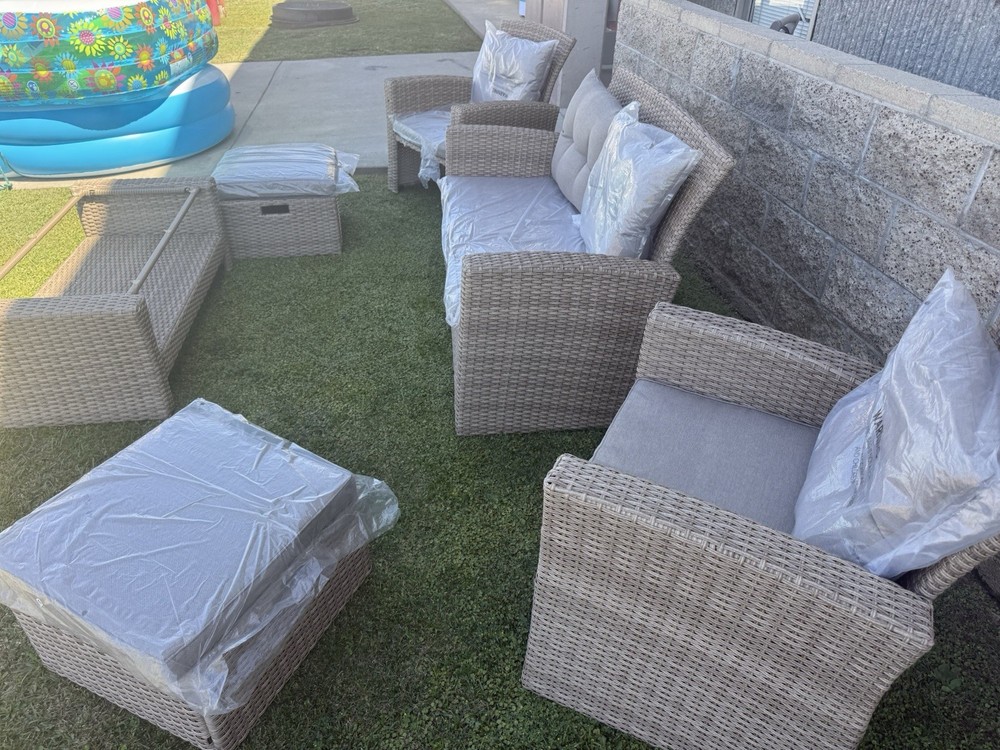 5 Piece Rattan Patio Set Beige