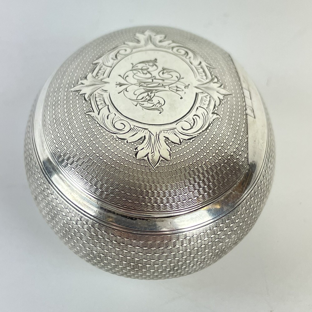 Antique French Solid Silver Squeeze Open Oval Snuff Box 7cm X 5.5cm