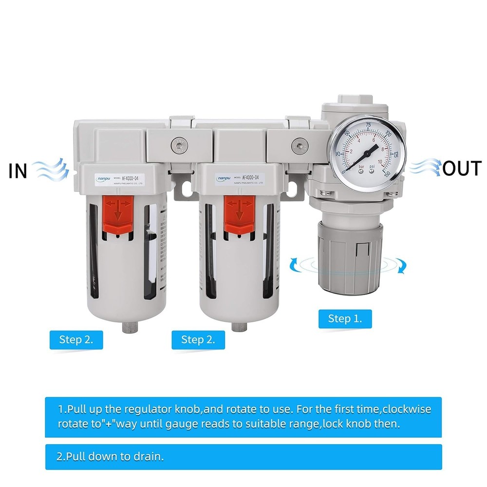 1/2" NPT Air Drying System with Double Filters & Regulator - Enhanced Efficiency