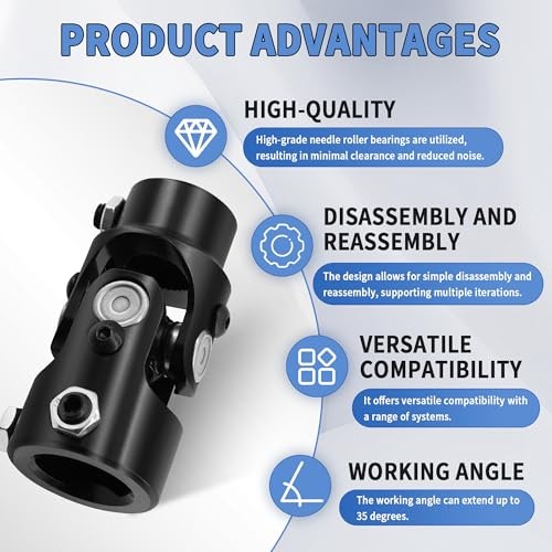 1" DD X 3/4" 30 Spline Steering Shaft Universal Joint Coupling Single U Black