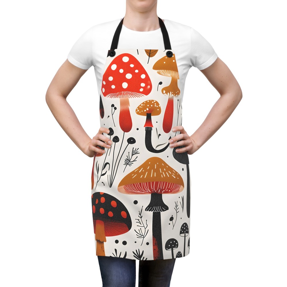 Whimsical Mushroom Pattern Apron | Fall Fungi Kitchen Apron