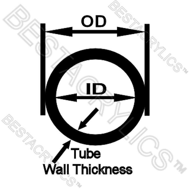 5 pc 1/2" OD 3/8" ID DIAMETER 12" LONG THIN WALL CLEAR ACRYLIC PLEXIGLASS TUBES