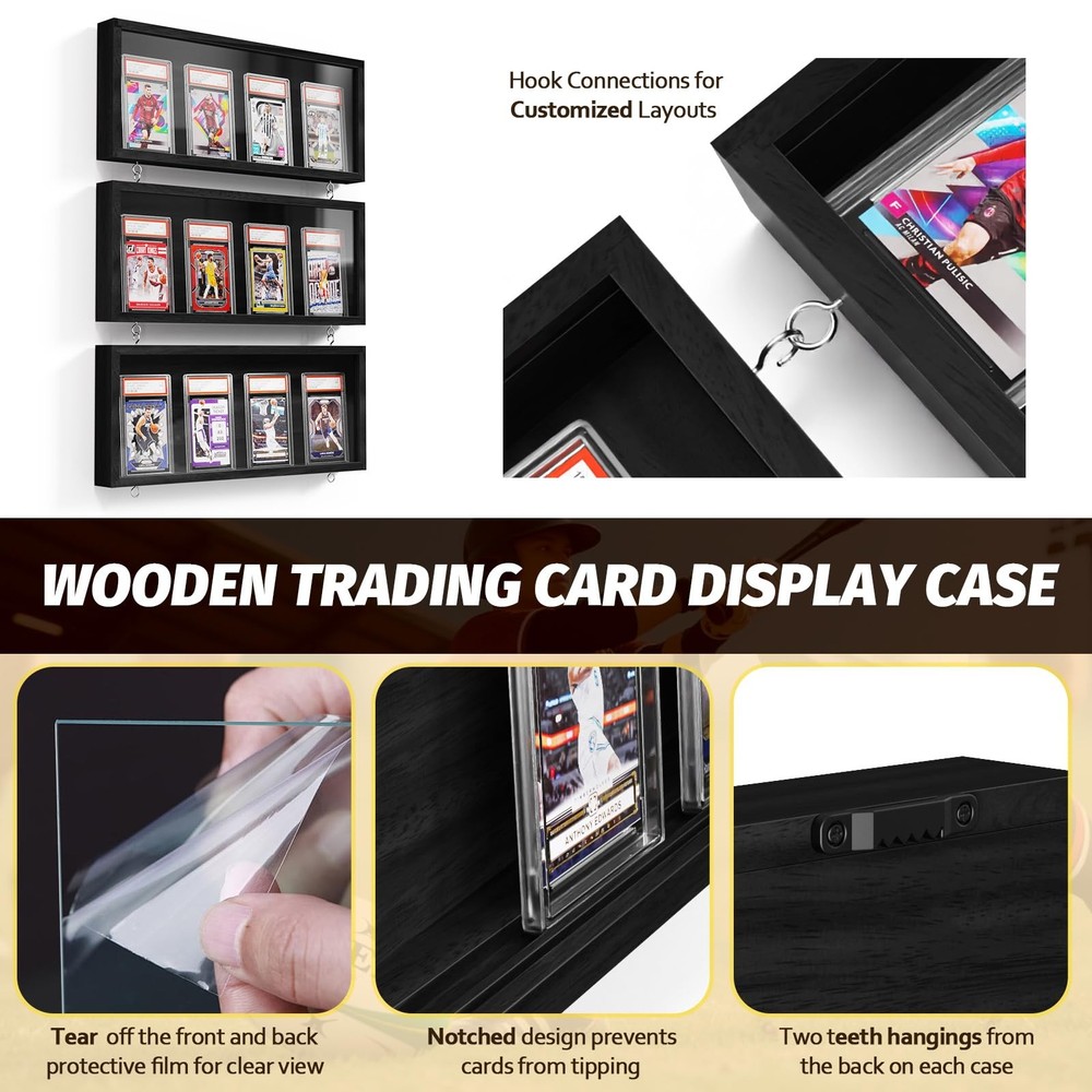 Emfogo Card Display Case, 3 Pack Trading Frame 3 Pack, Black