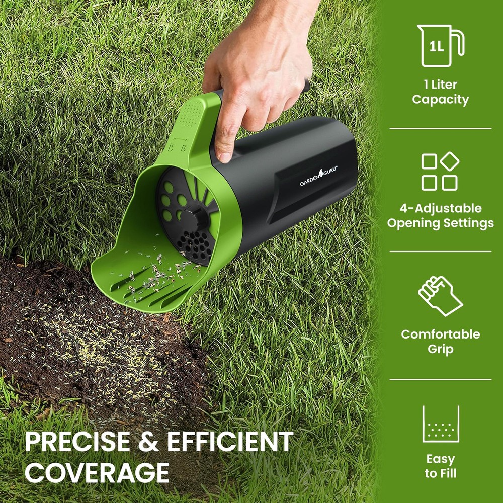 Garden Guru Handheld Seed Spreader Shaker – Multi Use Grass Seed, Fertilizer,...