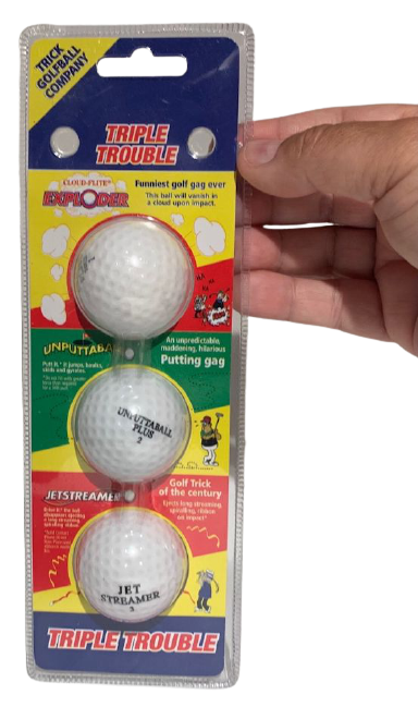 3 PACK GOLF BALL GAGS Exploding Jet Streamer Prank Joke Golfer Trick GIFT Set