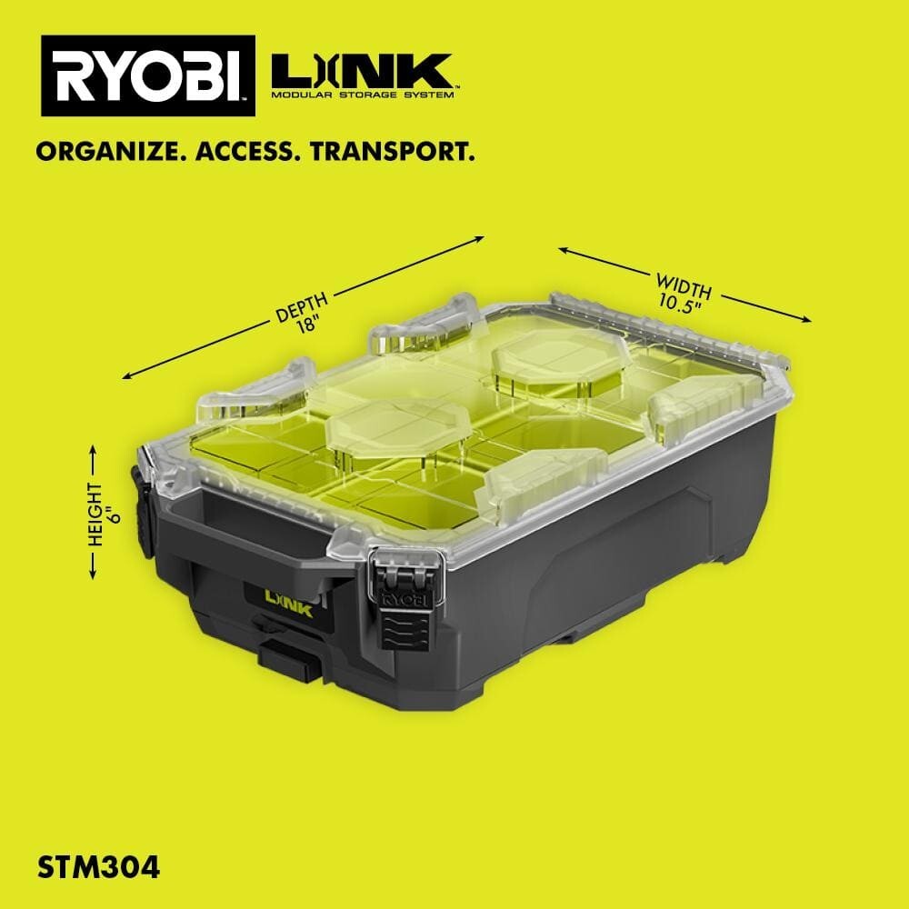Small Parts Organizer Ryobi Link 6, 10 Compartment Tool Box Modular Case System
